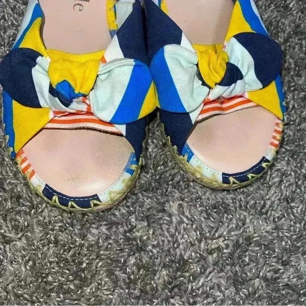 KATE SPADE NY Saltie Shore Oceanside Multi-Stripe Espadrille Slides Sz 7B